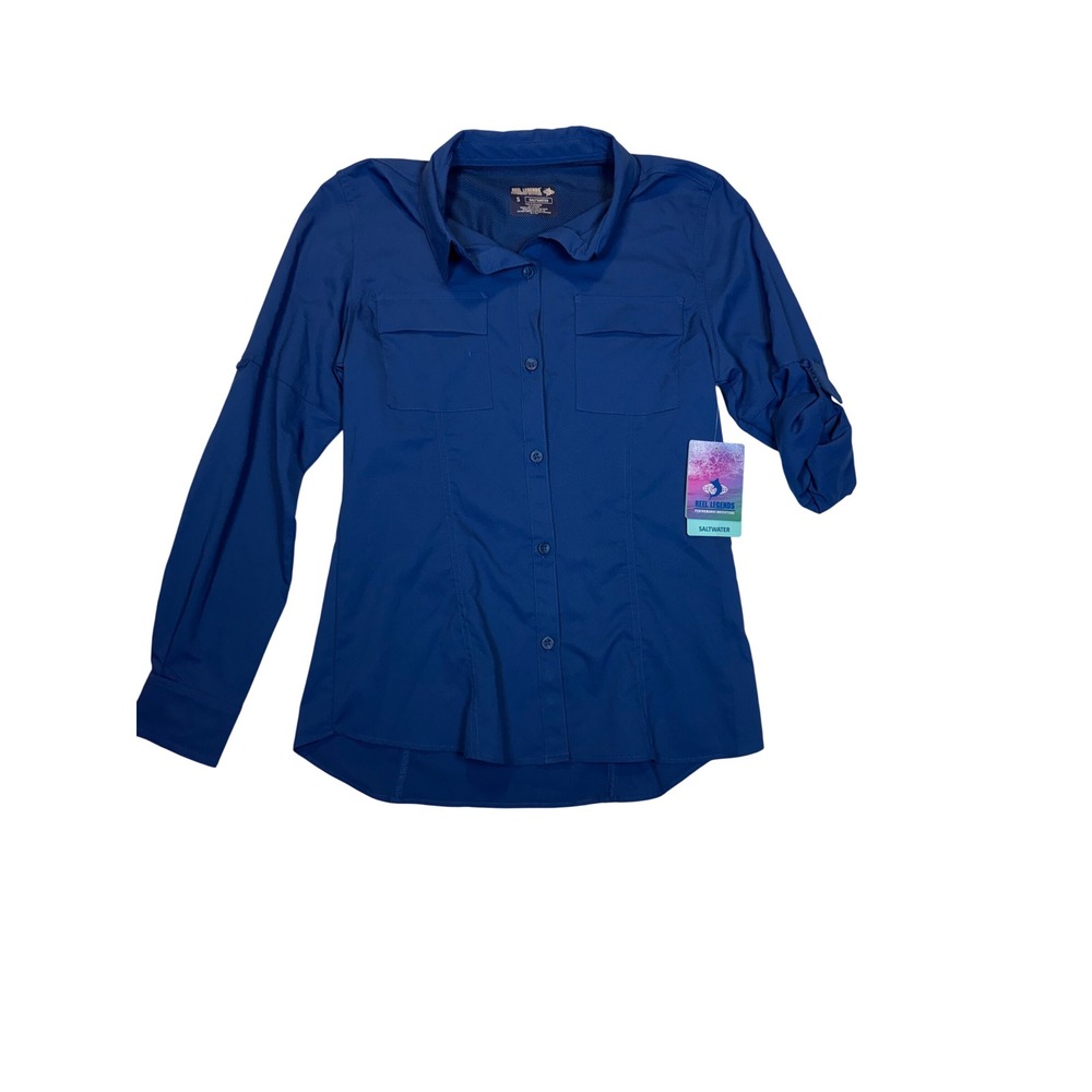 Reel Legends Saltwater Womens Small Navy Blue Long Sleeve Fishing Shirt NWT